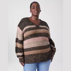 Lane Bryant Classic Stripe Knit V-Neck Sweater Size 18/20
